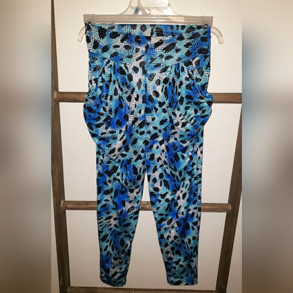 Blue Animal Print Pattern Hammer/Parachute Joggers Leggings Size M NWT